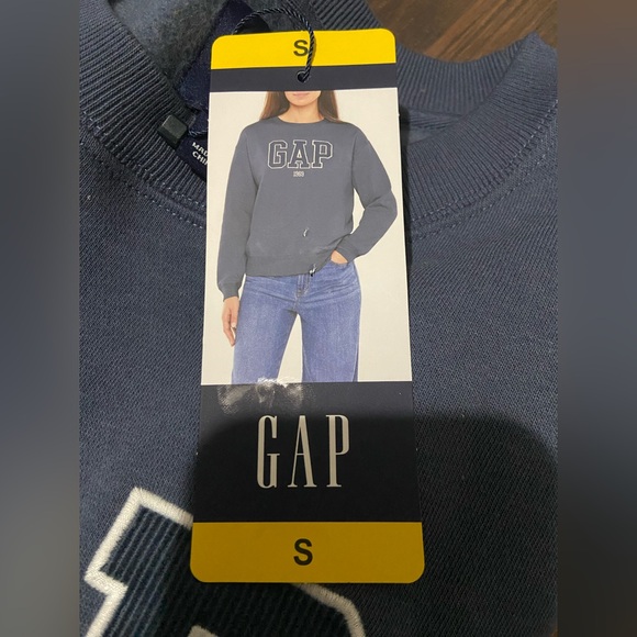 Gap Women’s Corduroy Logo Navy Fleece Crewneck Top Sz: S - Picture 4 of 9